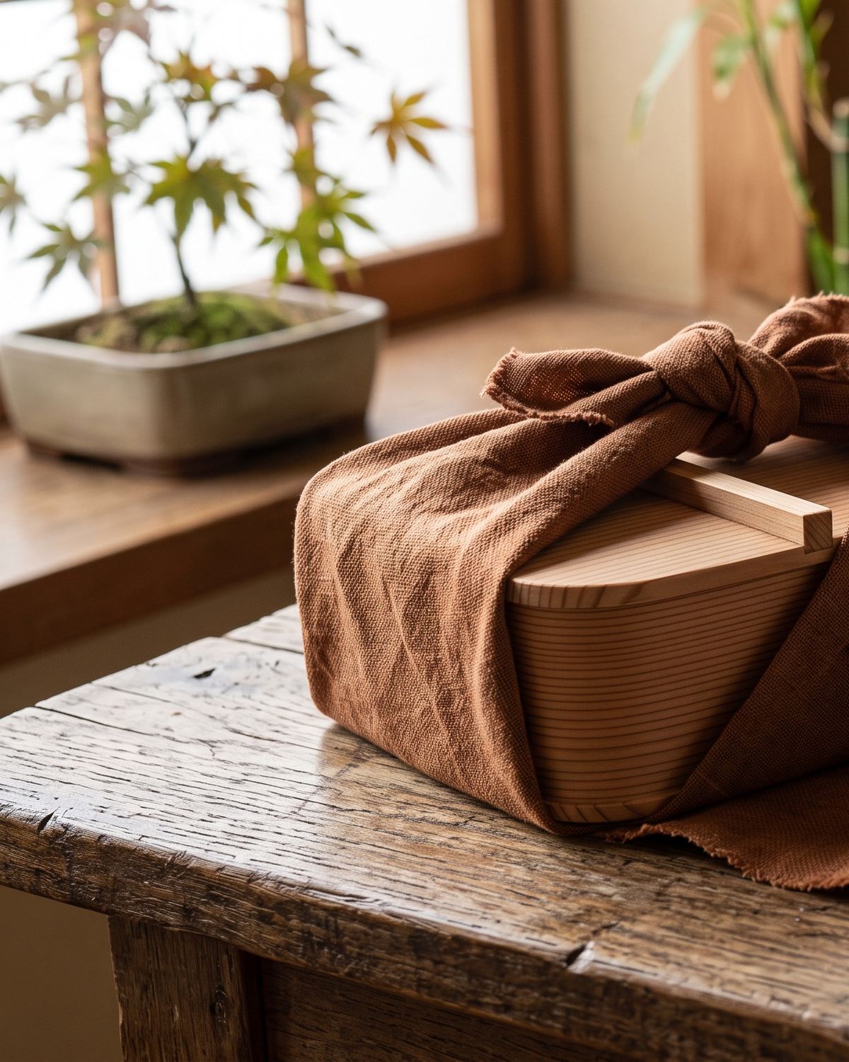 Furoshiki Wrapping Cloth, Kaki-Shibu Dyed Cotton