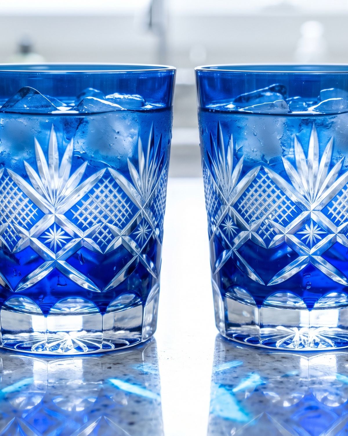 Pair of Edo-Kiriko Cut Glass Tumblers, Indigo