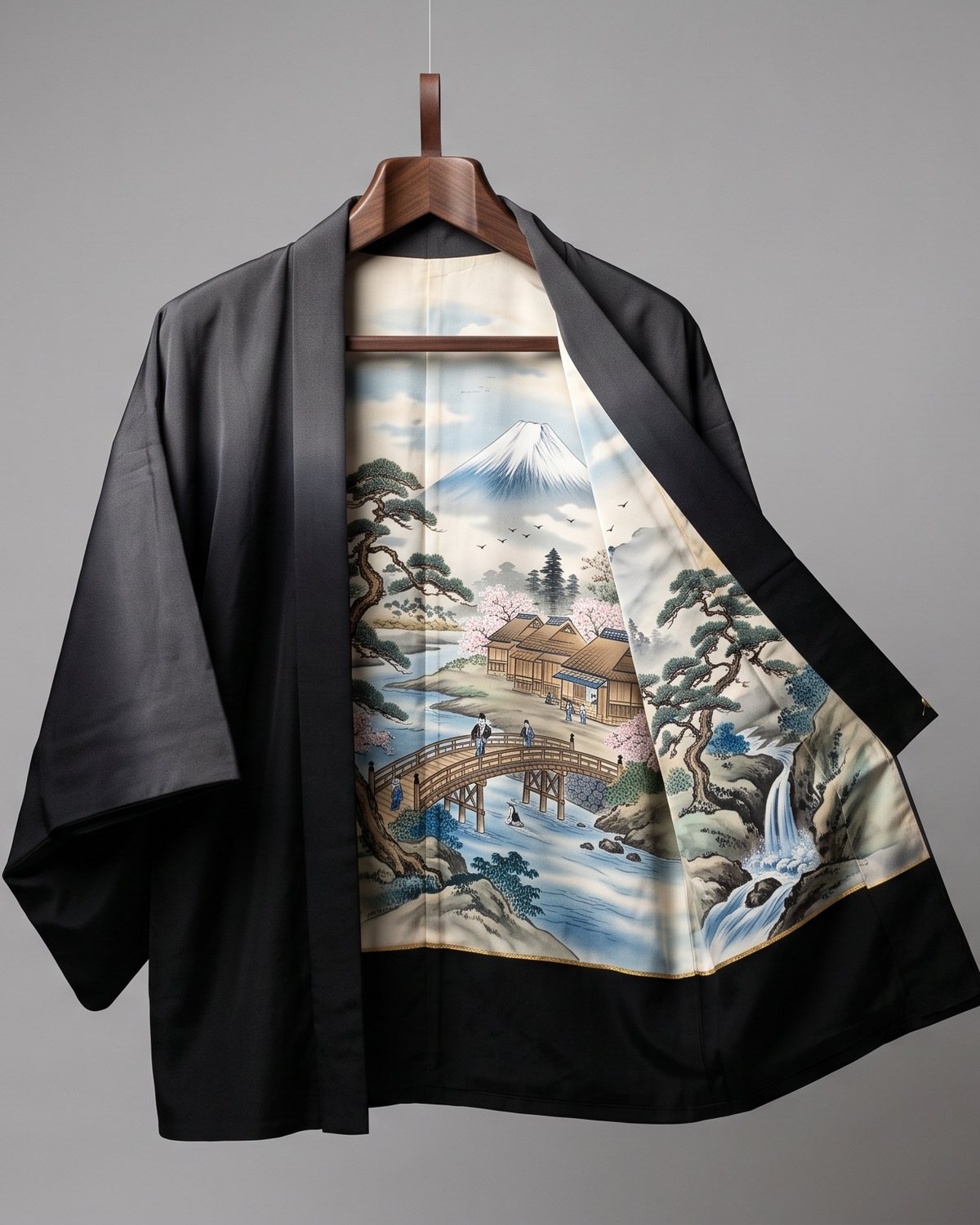 Men's Ombré Haori with Painted Landscape Lining
