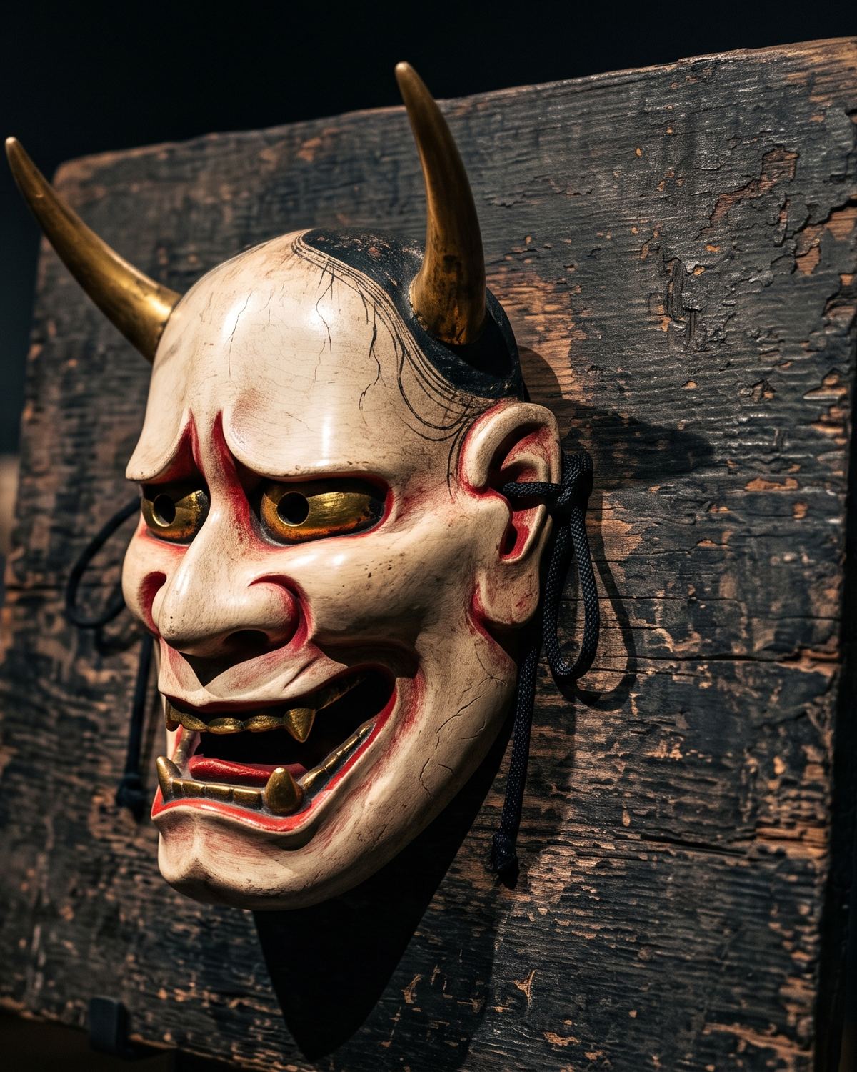 Carved Hannya Noh Mask, Painted Cypress